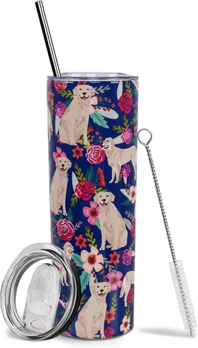 Miniatura 44 de Dachshund - Vaso de viaje aislado de acero inoxidable de 20 onzas con asa y pajilla, regalo para mujer, para el Día de la Madre, a prueba de fugas
