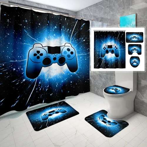 Miniatura 15 de BATATADOCE Juego de baño Gaming con cortina de ducha y alfombras para niños
