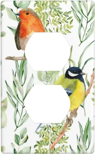 Miniatura 8 de Placas de Interruptor de Luz de Palanca Simple con Flores de Pájaros y Cubiertas de Enchufes Decorativas, Placa de Pared Eléctrica Receptáculo