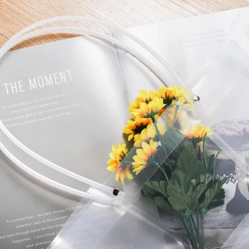 Miniatura 4 de SOUJOY Paquete de 10 bolsas transparentes para ramo de flores, bolsas de regalo extra grandes con asas largas, 13 pulgadas de largo x 8.2 pulgadas