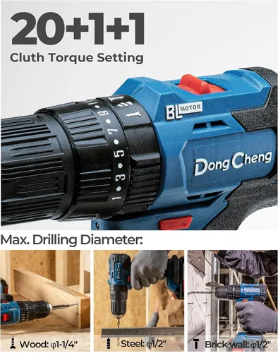 Miniatura 5 de Dong Cheng - Taladro de impacto inalámbrico sin escobillas de 20 V, 443 pulgadas/libras, 27000 RPM, portabrocas de metal sin llave de 13 mm