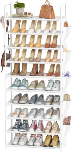 Miniatura 10 de Zapatero Alto de 10 Niveles Organizador de Zapatos de 10 Niveles para Armario, Estante de Zapatos de Metal con Almacenamiento, Torre de Zapatero