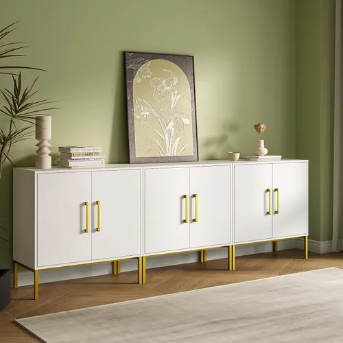 Miniatura 11 de JOZZBY Aparador de buffet con almacenamiento, gabinete de madera moderno con estantes ajustables, gabinetes negros y dorados para sala de estar