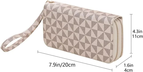 Miniatura 10 de Veki Billetera para mujer con doble cremallera y correa para la muñeca, monedero de cuero para tarjetas de crédito para mujeres y hombres, Negro A