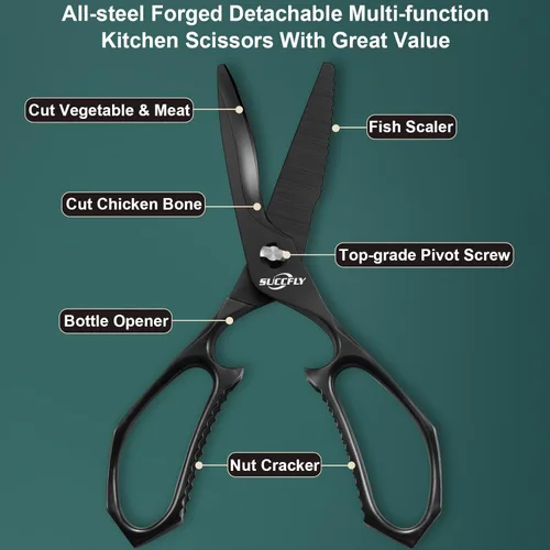 Miniatura 2 de SUCCFLY Tijeras de cocina para alimentos, tijeras de cocina de alta calidad, resistentes, tijeras de carne ultra afiladas de 8.8 pulgadas, hoja