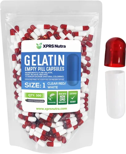 XPRS Nutra Cápsulas vacías de tamaño 1 – 500 cápsulas vacías de gelatina – Relleno de cápsulas de píldoras DIY – Cápsulas de gel de píldora bovina
