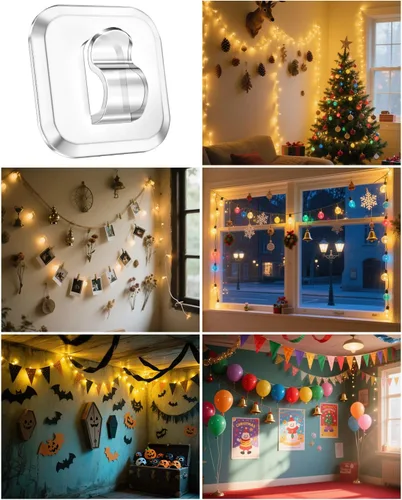 Miniatura 7 de ispneay 100 mini ganchos de luz con tiras adhesivas: clips de luz pequeños transparentes para interiores, sin daños, gancho de pared de plástico