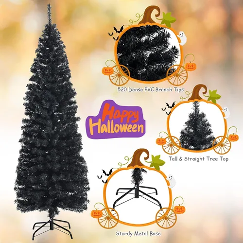Miniatura 3 de GOFLAME Árbol de Navidad de 6 pies sin luz, árbol de Navidad negro, decoración de Halloween en forma de lápiz, árbol de Halloween con 520 puntas