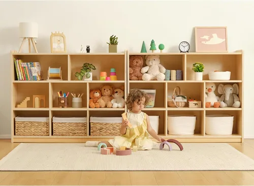 Miniatura 2 de OOOK Montessori - Estante para juguetes, 35.4 pulgadas de alto, organizador de almacenamiento de juguetes de 3 niveles con 8 cubos, armario