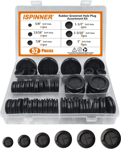 ISPINNER 52 ojales de goma de 6 tamaños, tapón de agujero de goma redondo de doble cara, orificio de taladro de 5/8 pulgadas, 13/16 pulgadas, 7/8