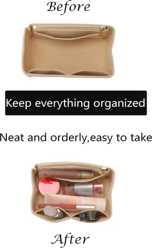 Miniatura 3 de Doxo Organizador de bolso para bolsos y bolsos, organizador de bolsa de fieltro con cremalleras, se ajusta a LV Nice Mini y más. (fieltro beige)