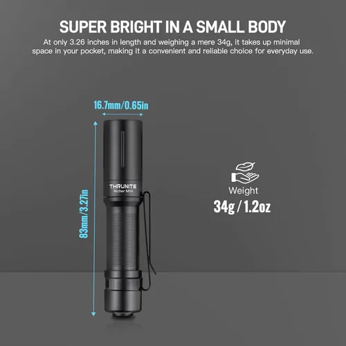 Miniatura 5 de ThruNite EDC Linterna Archer Mini, linterna LED de 405 lúmenes con interruptor de cola, linterna de bolsillo pequeña recargable USB C para camping