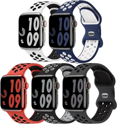 Miniatura 11 de 5 Pack de Correas Deportivas Compatibles con Apple Watch de 44mm 45mm 46mm 42mm 41mm 40mm 38mm 49mm para Hombres Mujeres, Correa de Muñeca