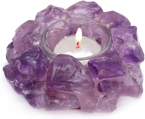 Miniatura 8 de Portavelas votivas de piedra áspera de cristal, candelita de cristal curativo, portavelas de cristal curativo, decoración del hogar, piedra de reiki