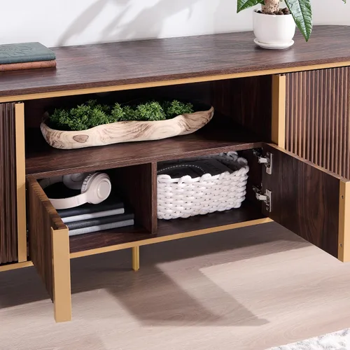 Miniatura 3 de OKD Soporte de TV acanalado de 70 pulgadas con almacenamiento, centro de entretenimiento superior de mármol sintético para televisores de hasta 80