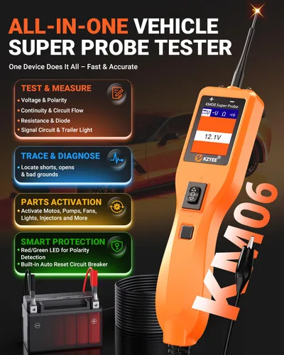 Miniatura 2 de KZYEE Probador de circuito automotriz KM06, sonda de circuito de potencia, probador de luz corta y remolque de 4 modos, prueba de voltaje CC/CA