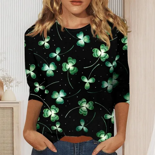 Miniatura 2 de Camisa del día de San Patricio, camisetas de manga 34 para mujer, camisetas irlandesas del día de San Patricio, camisetas estampadas con trébol