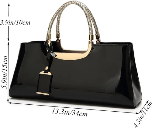 Miniatura 4 de XingChen Bolso brillante de las mujeres del bolso del bolso de la manija superior del cuero de la patente del bolso estructurado del bolso del bolso