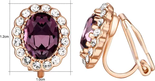 Miniatura 15 de Yoursfs Austria - Aretes de clip de cristal para mujer, chapados en oro de 18 quilates, joyería de moda con halo de circonita cúbica, aretes sin