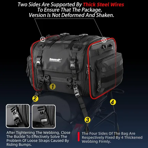 Miniatura 4 de Rhinowalk Bolsa trasera para motocicleta, bolsas de equipaje de viaje expandibles para motocicleta 33-45L, bolsa impermeable para todo clima
