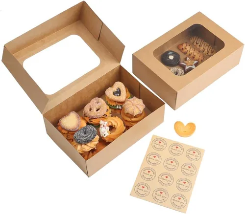 Miniatura 2 de YEKTFS 24 piezas de cajas para galletas con ventana para regalos de papel, cajas de regalo marrón para panadería de 9 x 6.3 x 3 pulgadas, fácil