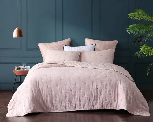 Miniatura 4 de BOURINA - Juego de colcha bordado de 3 piezas, microfibra prelavada, ultra suave, ligera, con bordado de estrellas, para cama full/queen, color rosa