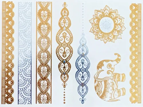 Miniatura 2 de 5 hojas de tatuajes metálicos de oro y plata flash de Modern Boho, enorme colección Colección Namaste