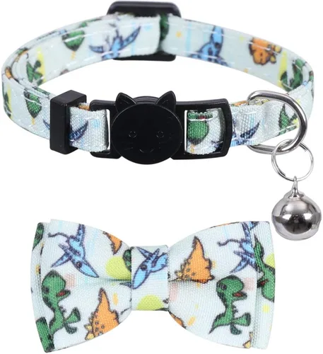 Miniatura 3 de Juego de 2 collares de gato con corbata de moño y campana para gatito de seguridad ajustable