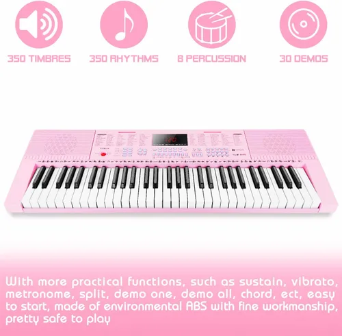 Miniatura 4 de Teclado de Piano Vangoa VGK610, Teclado de Música Portátil de 61 Teclas Mini para Principiantes con Micrófono, 3 Modos de Enseñanza, 350 Tonos, 350