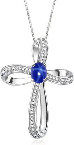 Rylos Collar con cruz de plata esterlina colgante de piedras preciosas y diamantes, cadena de 18, piedra natal de 8X6 mm, joyería elegante para mujer