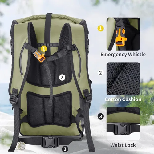 Miniatura 3 de Bolsas Secas Mochila Impermeable para Mujeres Hombres Viaje Bolsa Seca Mochila Bolsa Impermeable para Kayak Playa Navegación 30L/40L Verde Armada