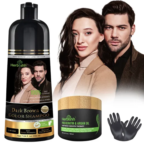 Miniatura 8 de Herbishh Paquete de Viaje Champú Tinte para el Cabello en Sobre + 1 Sobre de Mascarilla Capilar de Argán (Negro, 1 sobre)