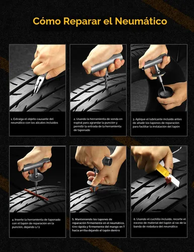 Miniatura 9 de Kit de reparación de neumáticos planos Autown con compresor de aire, 54 piezas para reparación de neumáticos planos de coche, motocicleta, ATV