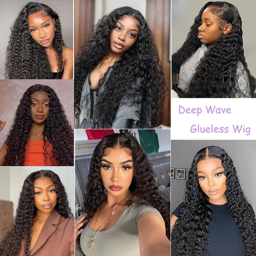Miniatura 6 de Pelucas de cabello humano rizado con ondas profundas de 5 x 5 HD, sin pegamento, precortadas, con encaje frontal, para mujeres negras, color negro