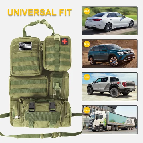 Miniatura 7 de Bolsa organizadora táctica universal para respaldo de asiento de automóvil, organizadores tácticos Molle para vehículos, panel de organizadores