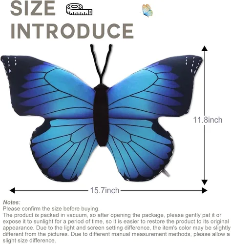 Miniatura 7 de Almohada de mariposa de 15.7 pulgadas, diseño de mariposa azul, juguete de peluche, decoración de regalos para niños