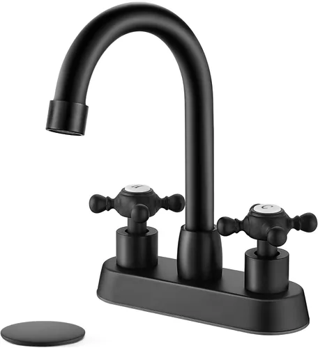 Miniatura 10 de Juego central de 4 pulgadas, grifo de lavabo de baño de doble mango cruzado, grifo para fregadero de baño, montado en cubierta, estilo vintage, casa