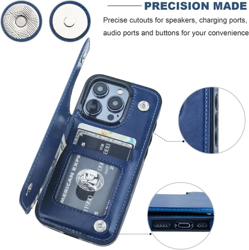 Miniatura 6 de ONETOP Funda tipo cartera compatible con iPhone 15 Pro con soporte para tarjetas, funda de piel sintética con ranuras para tarjetas, doble cierre