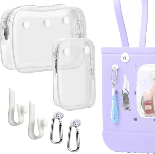 Miniatura 8 de 3 Paquetes de Bolsas de Playa Tote Bogg Transparentes con 2 Ganchos de Inserción Accesorios para Bolsas Bogg Viaje Maquillaje Organizador