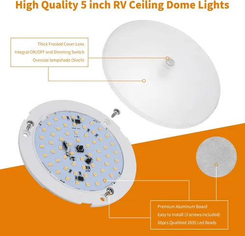 Miniatura 3 de RVZONE Luces interiores de caravana, luz LED de techo de 5 pulgadas, regulable, 12 voltios, luces LED de 12 V, luces de disco RV de 4.5 W, luz