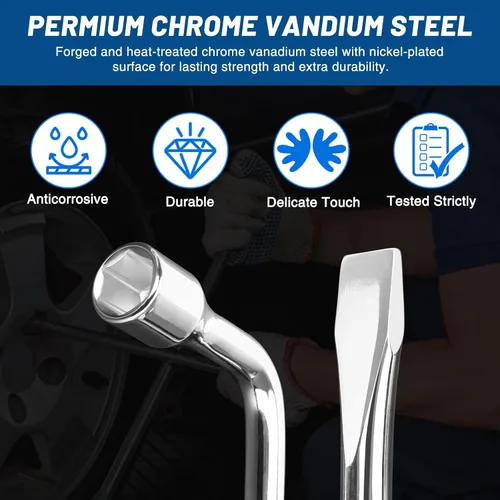 Miniatura 3 de Llave de tuerca de hierro para neumáticos de 19 mm: Llave de tuerca de lengüeta tipo L con casquillo hexagonal y barra de neumático, herramienta