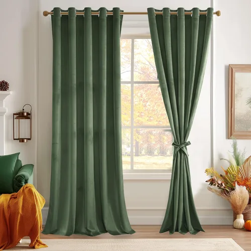 Miniatura 8 de JIUZHEN - Cortinas de terciopelo gris de 63 pulgadas opacas para sala de estar - Cortinas gruesas de terciopelo con ojales para ventana