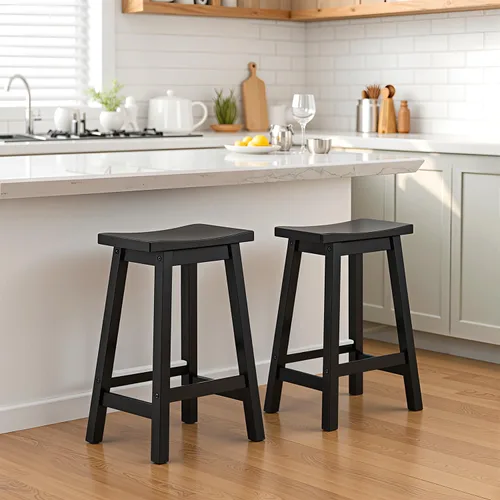 Miniatura 8 de Juego de 2 Taburetes de Bar PayLessHere, Taburetes de Silla de Montar de Madera de 24 Pulgadas de Altura, Sillas de Bar con Reposapiés
