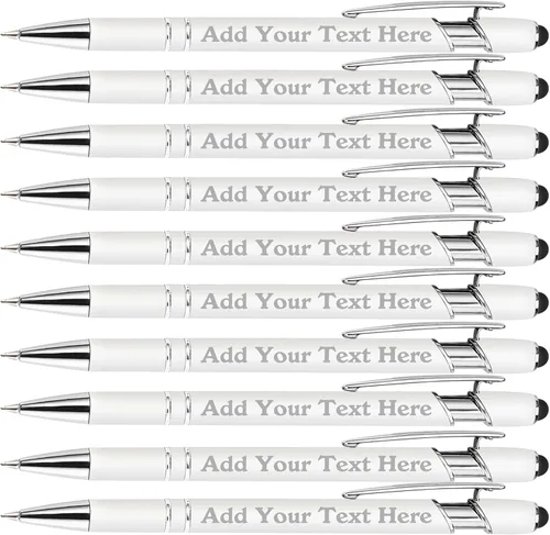 Miniatura 102 de Bolígrafos personalizados a granel grabados personalizados con punta de lápiz capacitivo, bolígrafos personalizados de tinta negra, regalos