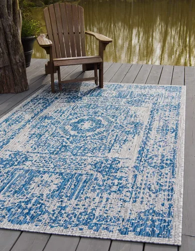 Miniatura 13 de Unique Loom Alfombra de la colección tradicional para exteriores, desgastada durante el tiempo (octágono de 5 pies y 3 pulgadas, azul/gris)