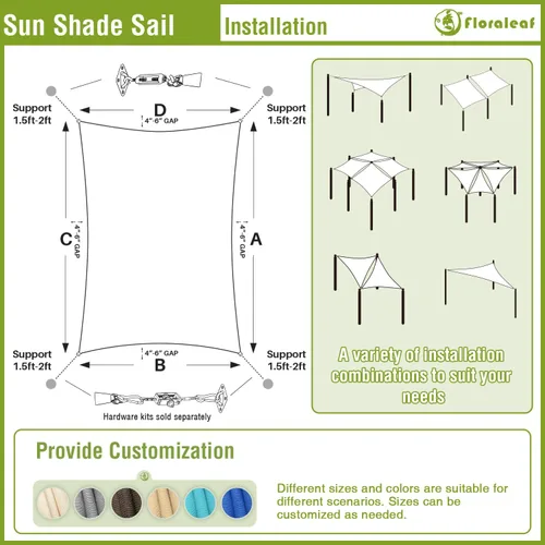 Miniatura 7 de Toldo rectangular de 11 x 11 pies, parasol resistente con cable de alambre y anillo en forma de A, toldo con bloqueo UV para patio, patio, césped