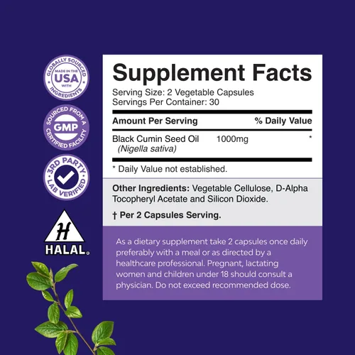 Miniatura 3 de Cápsulas veganas de aceite de semilla negra – Cápsulas de aceite de semilla de comino negro prensado en frío Nigella Sativa con Omega 3 6 9