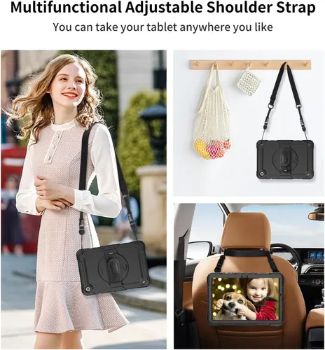 Miniatura 6 de DUNNO Funda para Samsung Galaxy Tab A9+ Plus de 11 pulgadas 2023, a prueba de golpes con protector de pantalla, soporte giratorio de 360°, correa