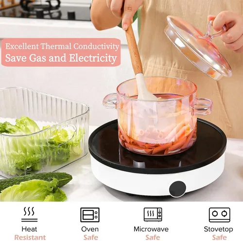 Miniatura 5 de Olla a fuego lento de vidrio rosa de 2 L, tapa en forma de corazón, resistente al calor, sin BPA 67.6 fl oz/2.2Qt/68oz, no tóxico, horno, gas