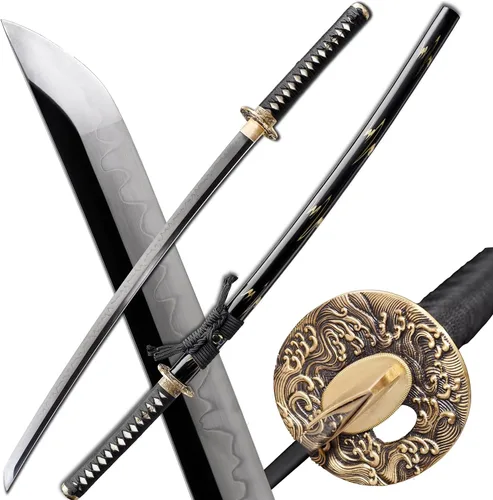 Miniatura 13 de Espada Katana Samurai, templada en arcilla, acero T10, Hamon real, espada completa Full Tang, hecha a mano, samurái, extremadamente afilada